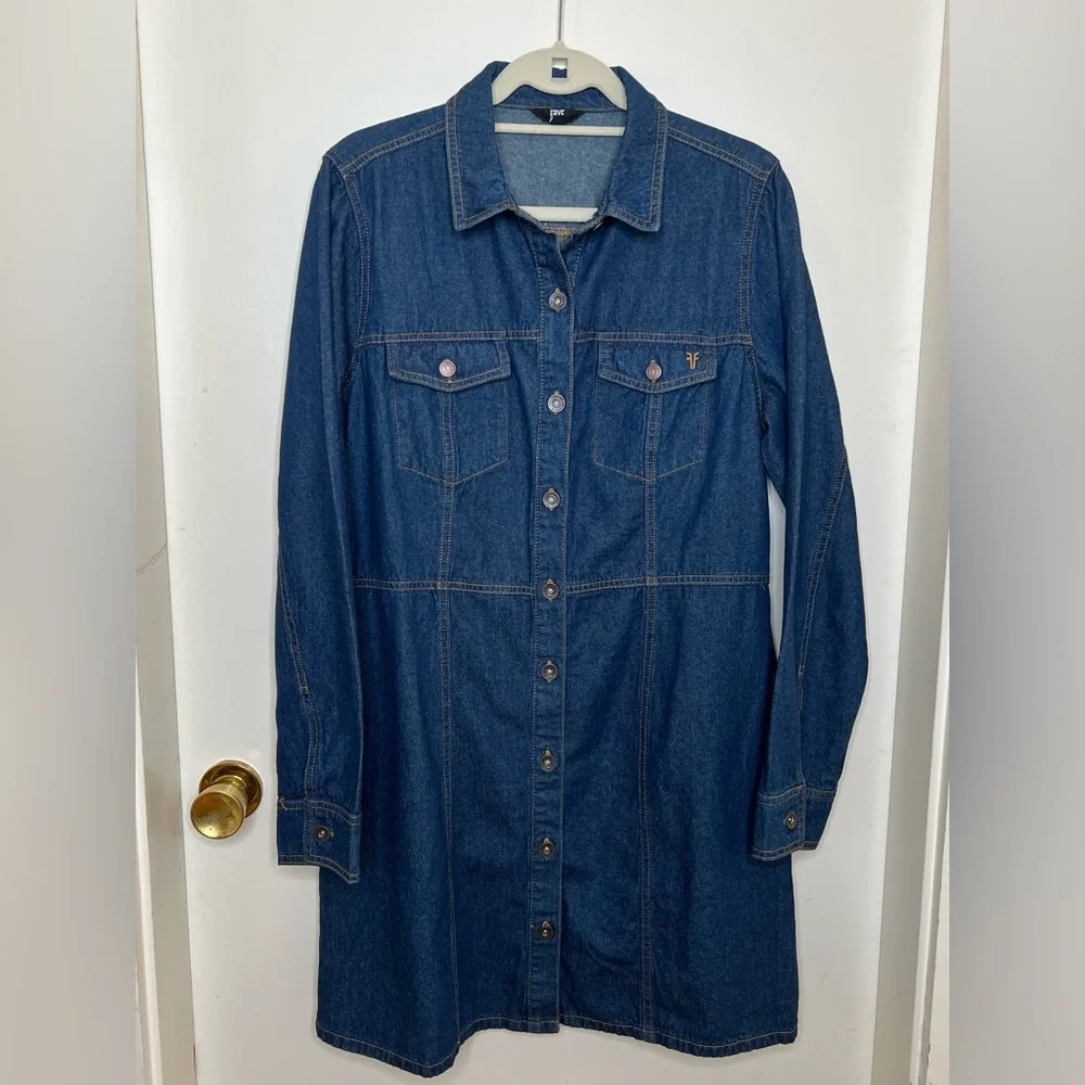 Frye Denim Above the Knee Dress, Long Sleeve, Dark Wash, Large, NWOT